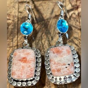 Peach Sunstone Earrings 2 1/2”